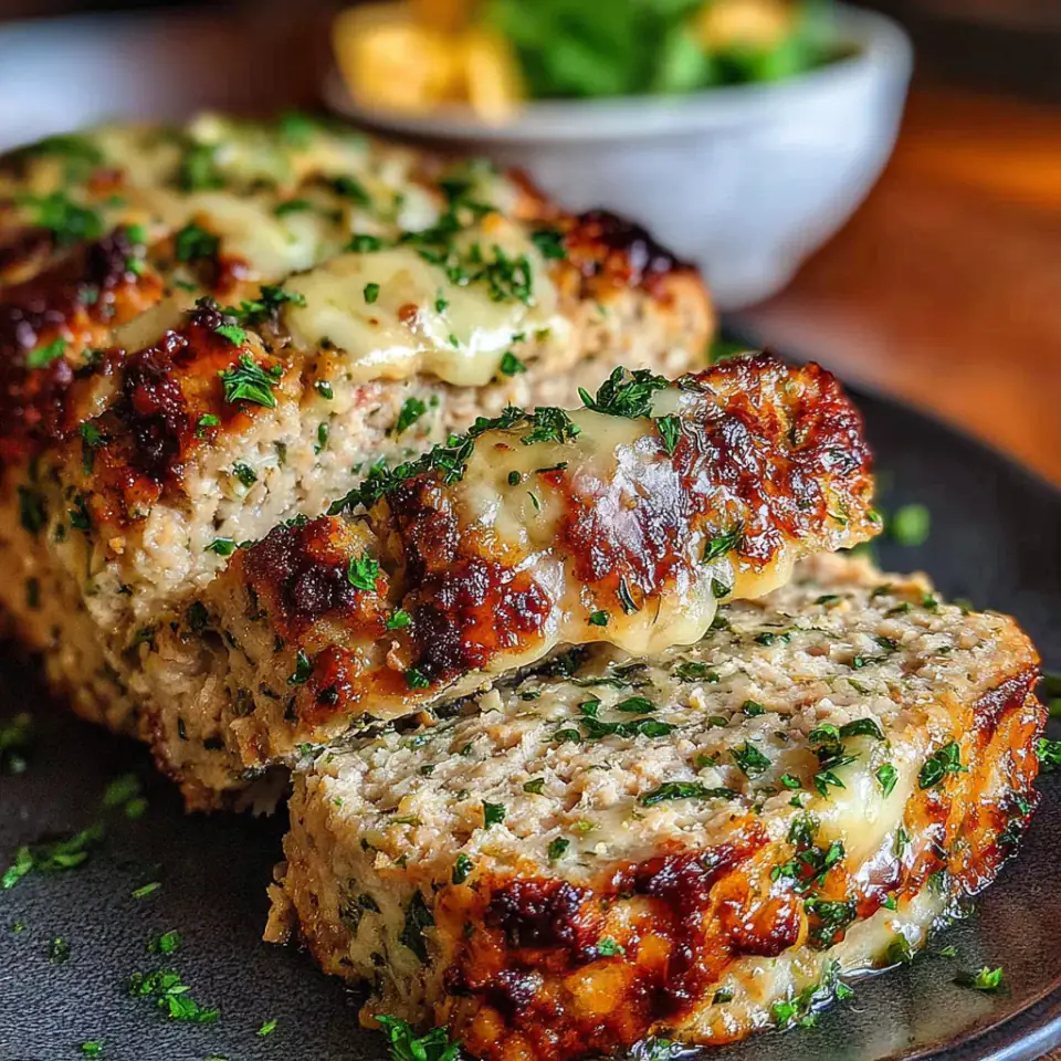 A close look at Garlic Parmesan Chicken Meatloaf