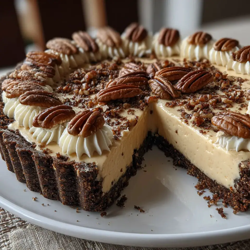 A close look at No-Bake Keto Pecan Cream Pie
