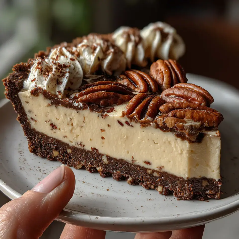 No-Bake Keto Pecan Cream Pie served on the table
