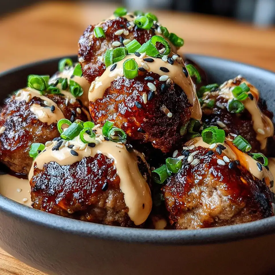 Korean BBQ Meatballs with Spicy Mayo Dip, ready to serve