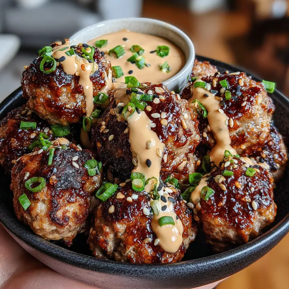 Korean BBQ Meatballs with Spicy Mayo Dip