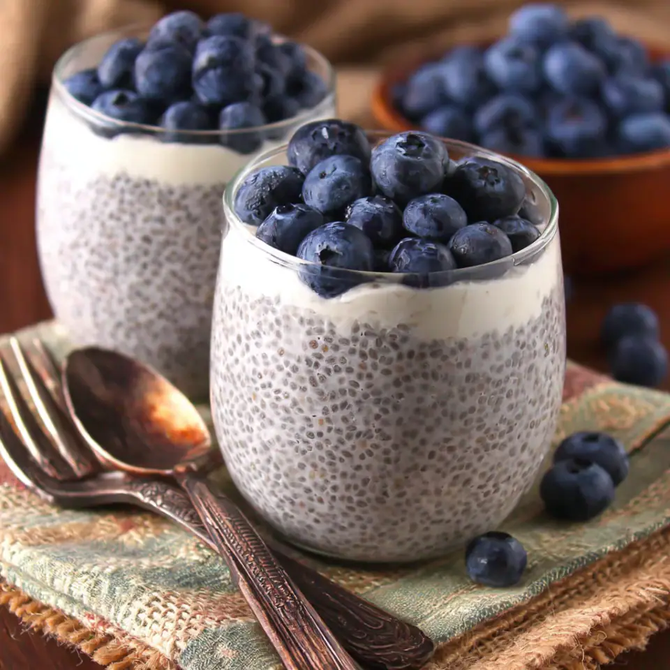 Lemon Blueberry Chia Pudding served on the table