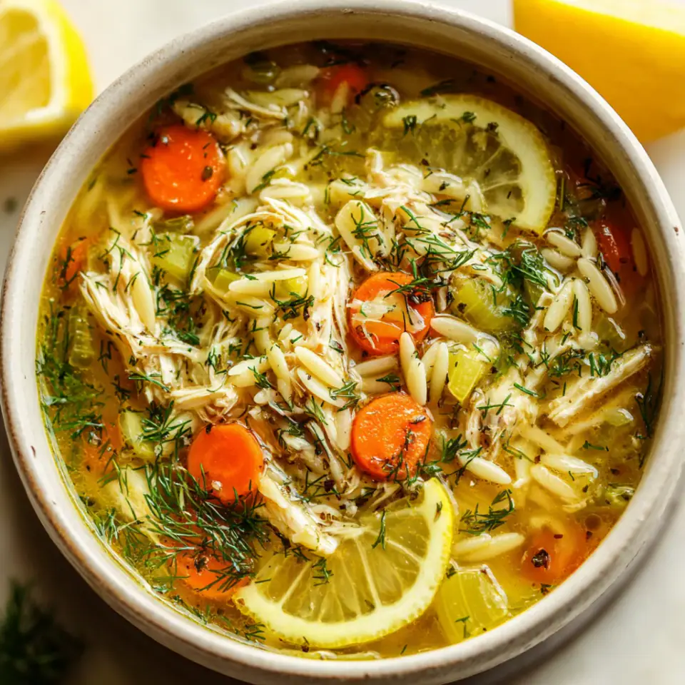 A close look at Lemon Dill Chicken Orzo Soup