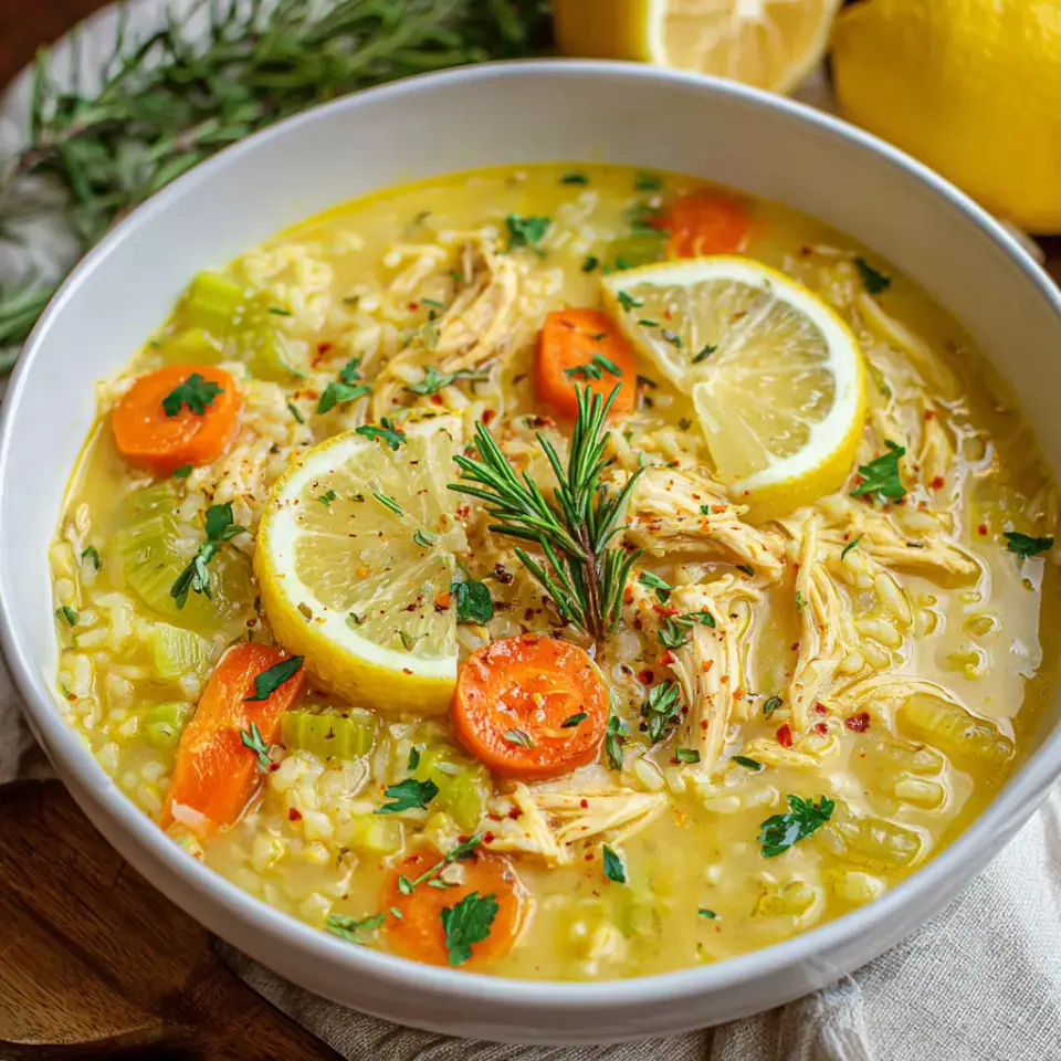 A close look at Lemon Ginger Turmeric Chicken and Rice Soup