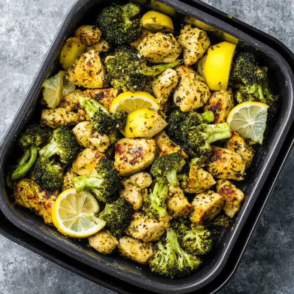 Lemon Pepper Air Fryer Chicken Broccoli, ready to serve