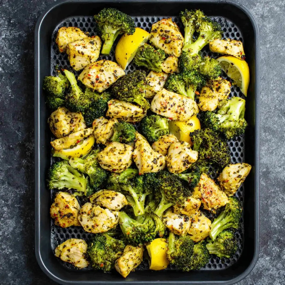 Lemon Pepper Air Fryer Chicken Broccoli