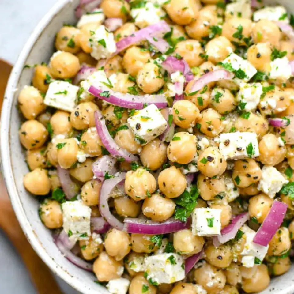 A close look at Lemony Chickpea Feta Salad (Gluten Free + Vegan Option)