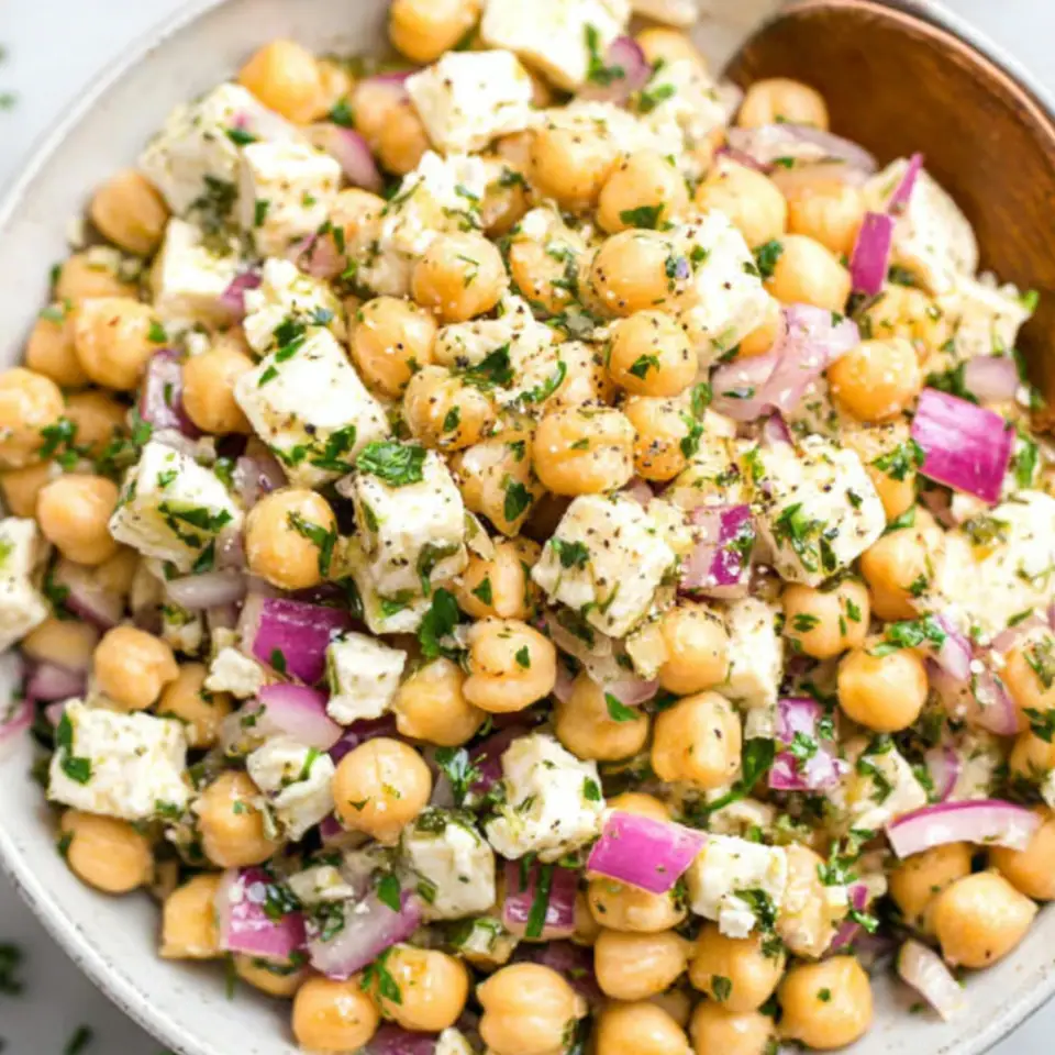Lemony Chickpea Feta Salad (Gluten Free + Vegan Option)