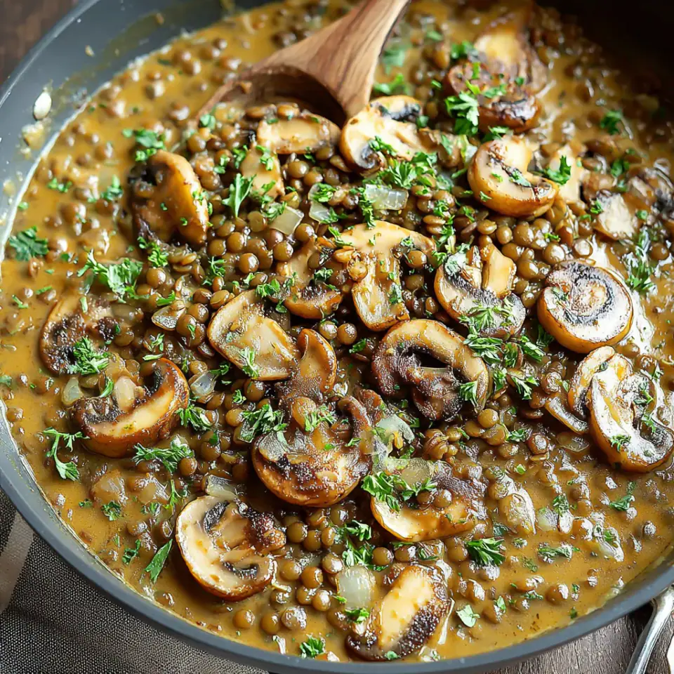 Lentil Mushroom Stroganoff, ready to serve