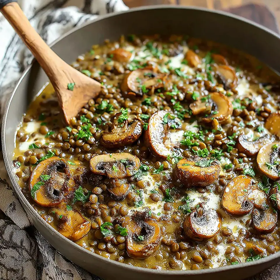 Lentil Mushroom Stroganoff served on the table