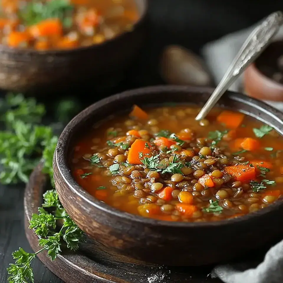 Lentil Soup served on the table