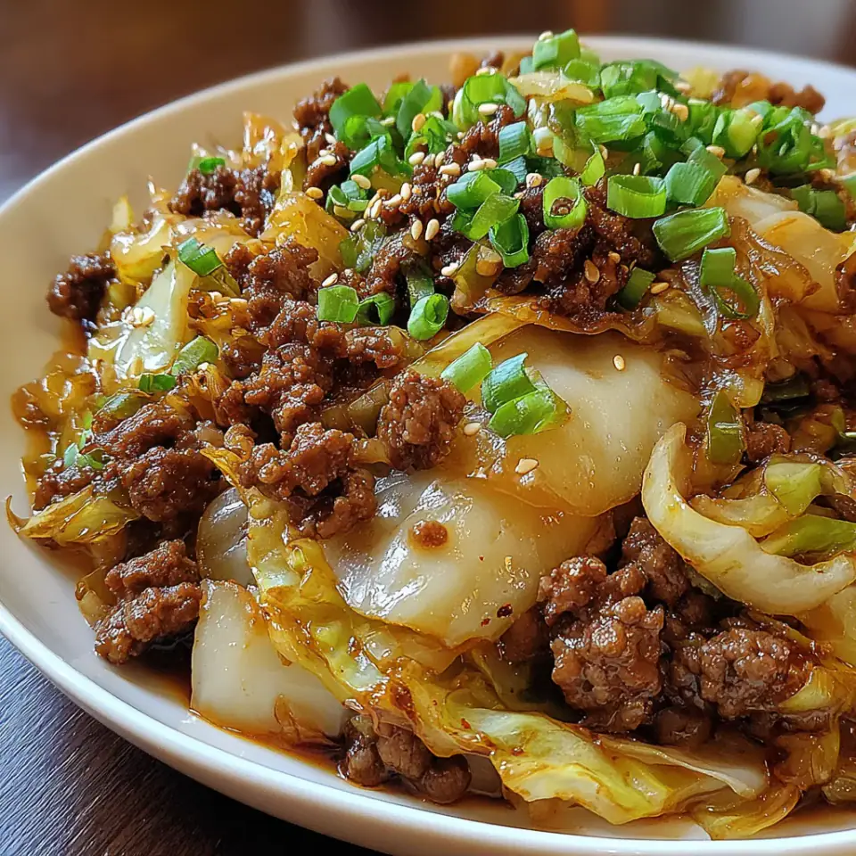 Low-Carb Mongolian Ground Beef and Cabbage, ready to serve