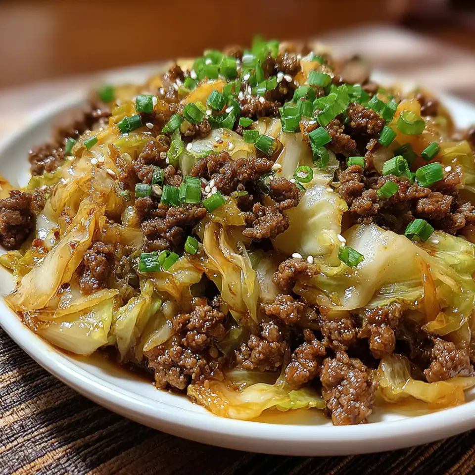 A close look at Low-Carb Mongolian Ground Beef and Cabbage