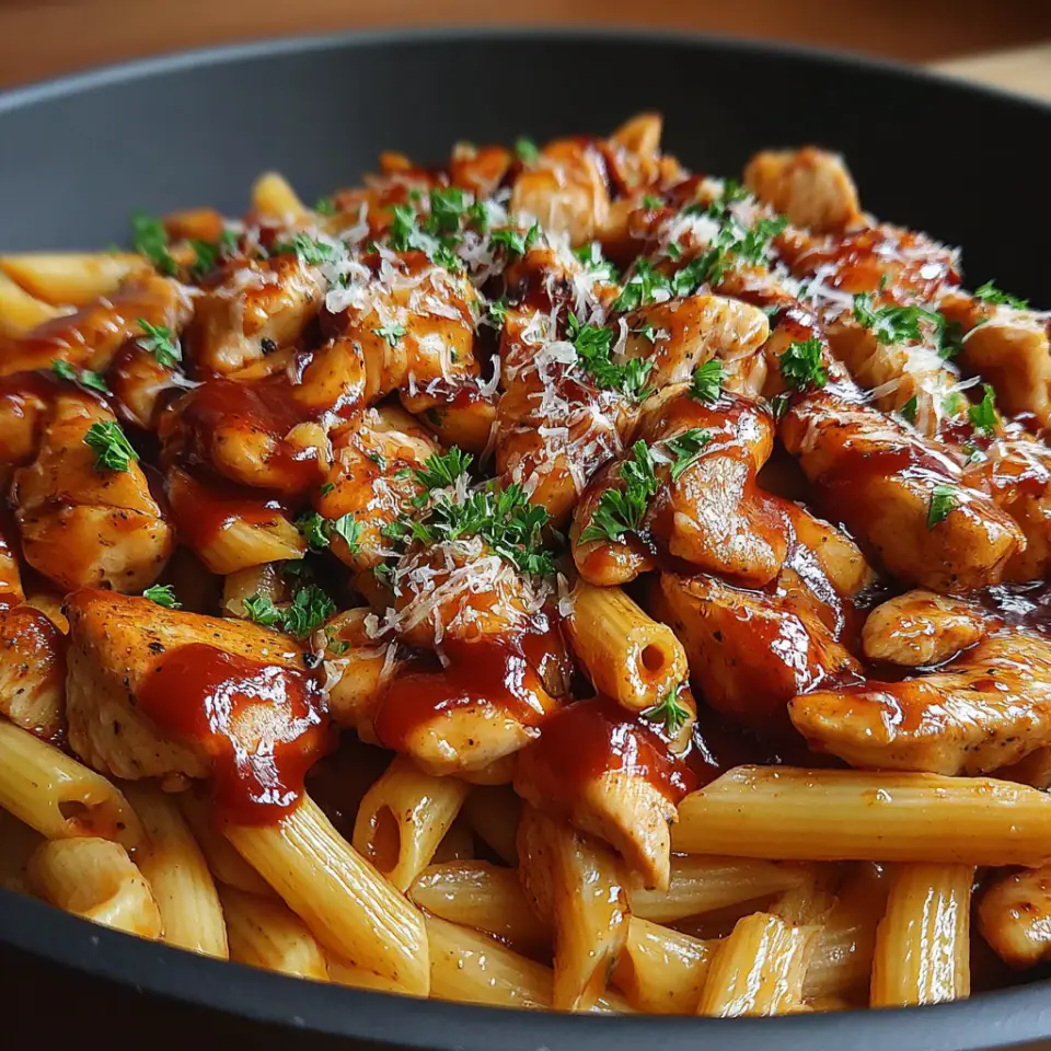 One-Pan Honey BBQ Chicken Penne, ready to serve