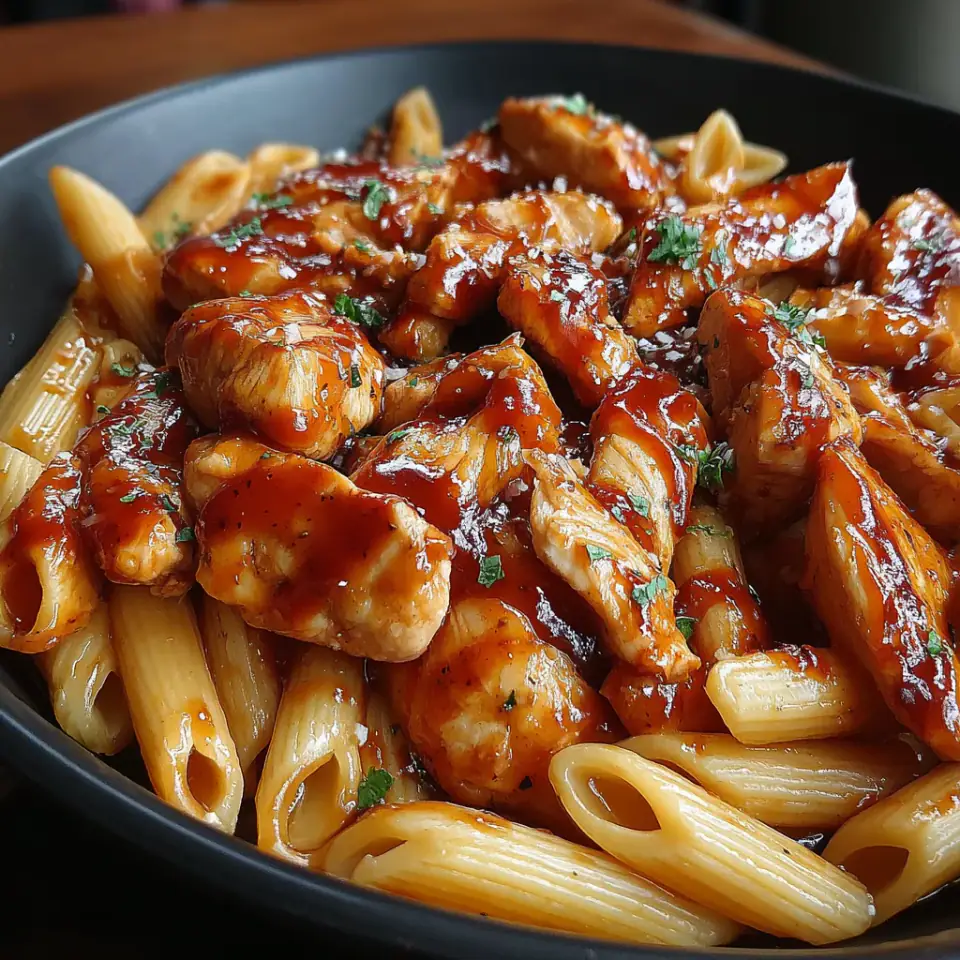 One-Pan Honey BBQ Chicken Penne served on the table