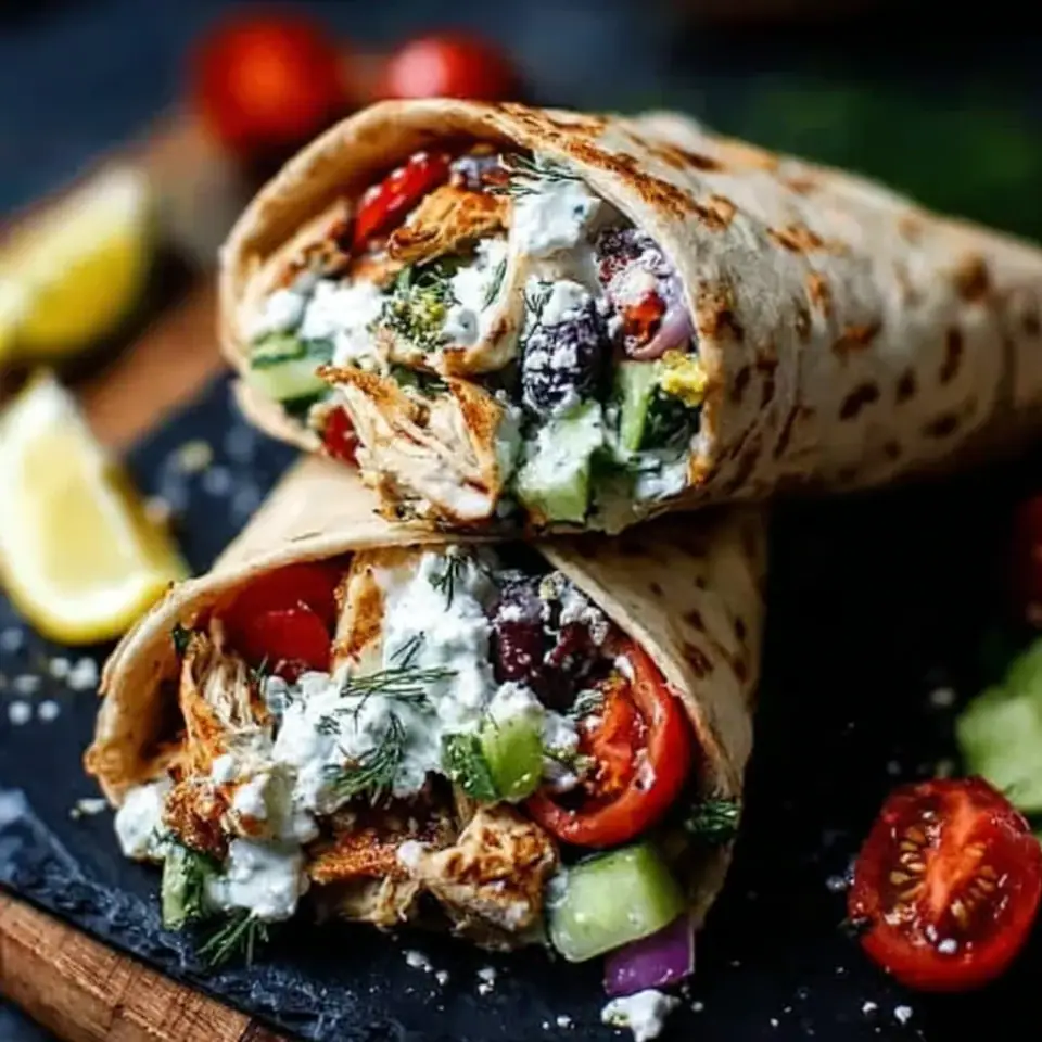 Mediterranean Chicken Wraps, ready to serve