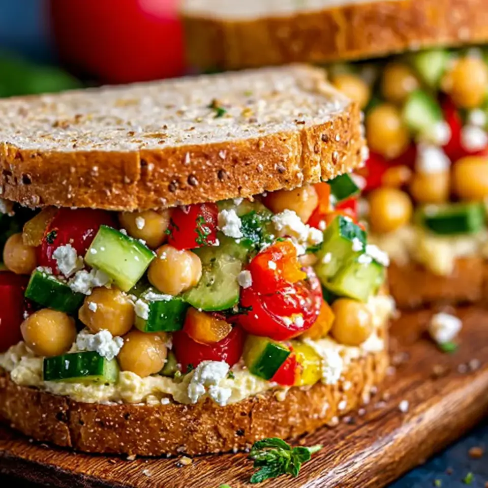 Mediterranean Chickpea Salad Sandwich, ready to serve
