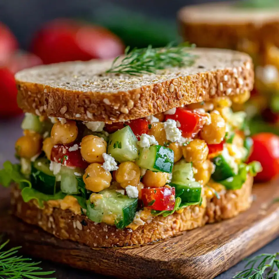 A close look at Mediterranean Chickpea Salad Sandwich