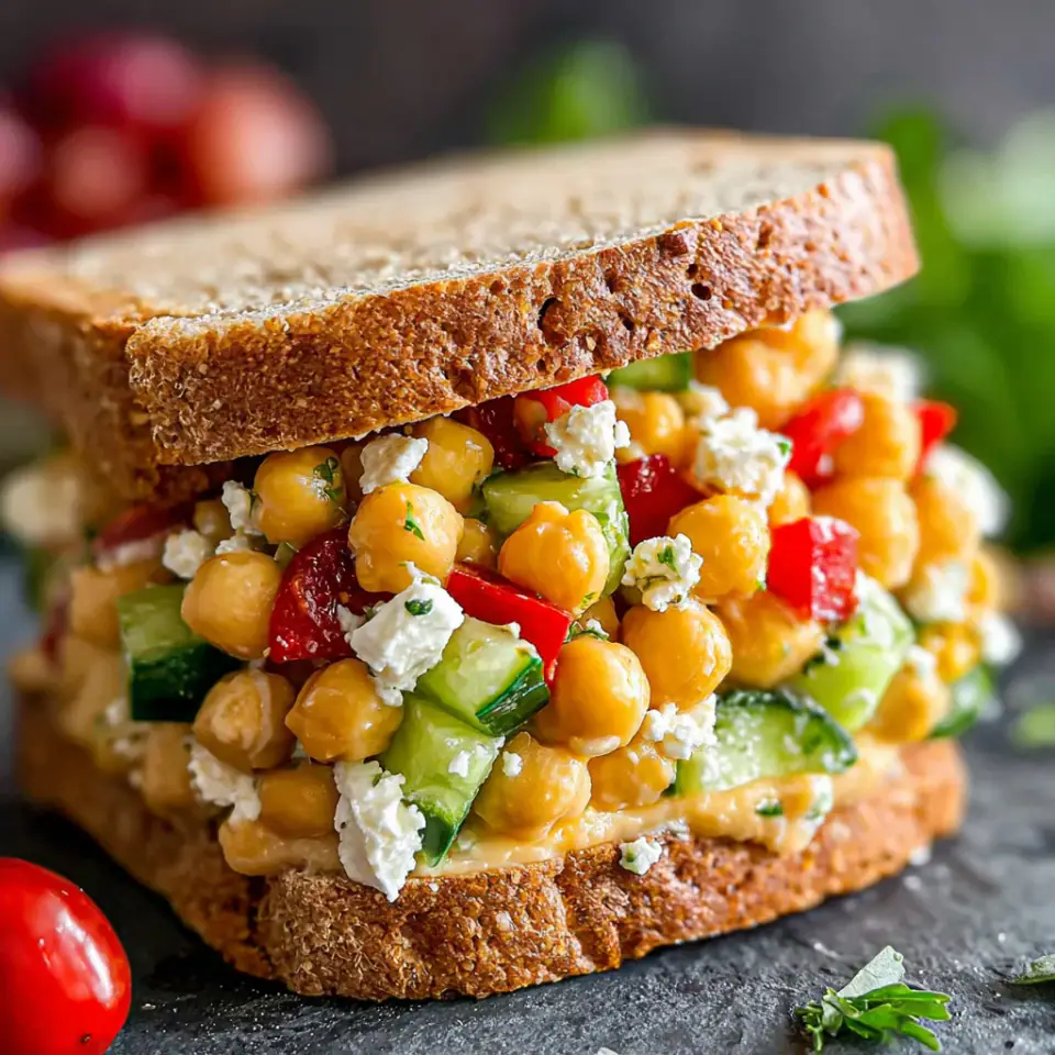 Mediterranean Chickpea Salad Sandwich served on the table