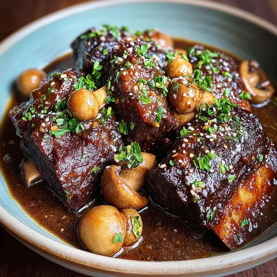 Slow Braised Beef Short Ribs with Mushrooms