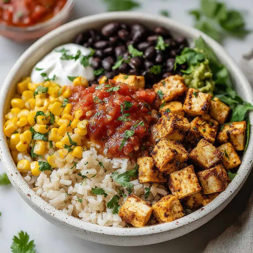 A close look at Mexican Tofu Burrito Bowl