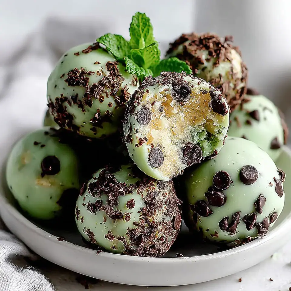 Mint Chocolate Chip Protein Balls, ready to serve