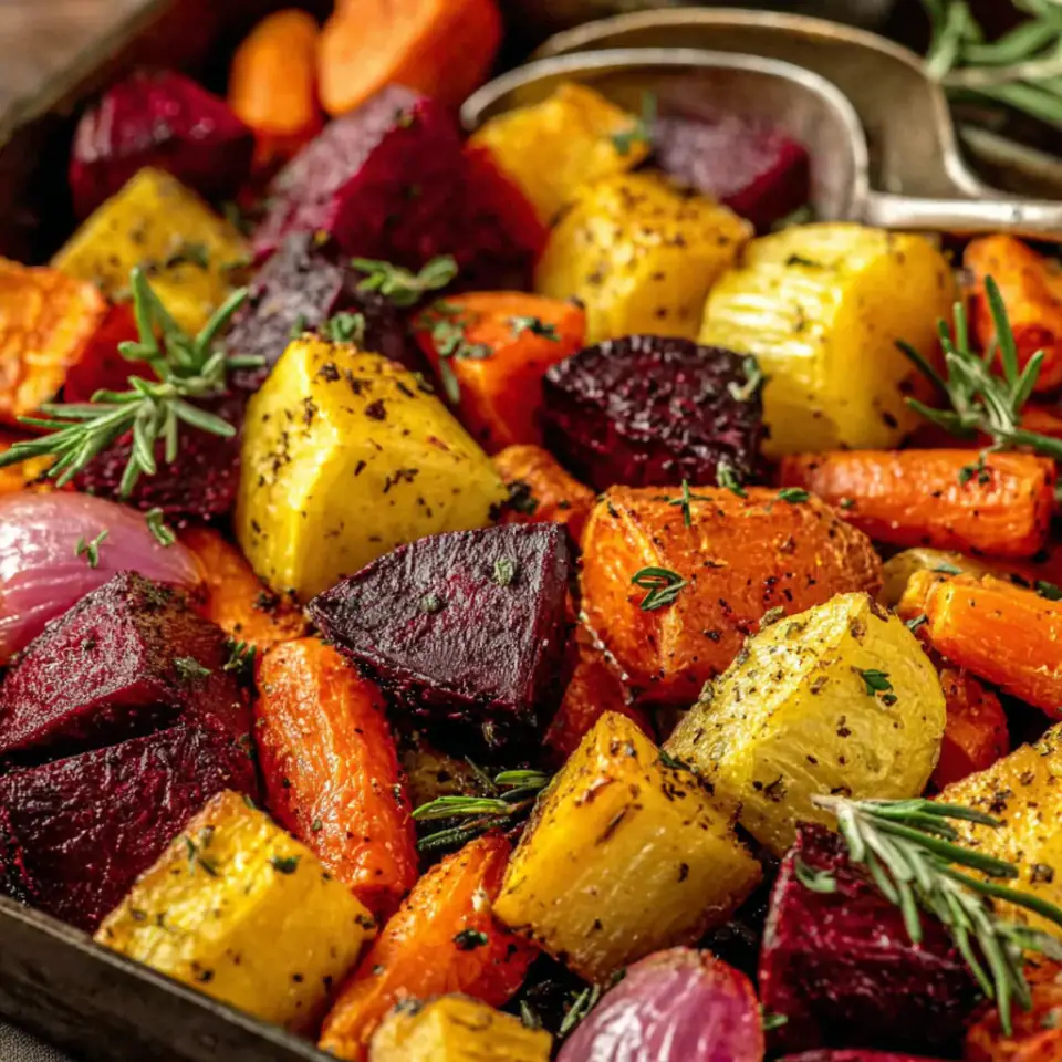 Roasted Root Vegetables, ready to serve