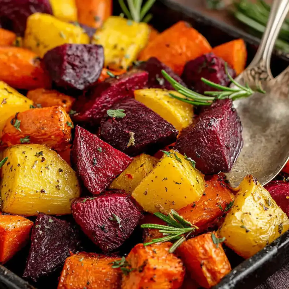 Roasted Root Vegetables served on the table