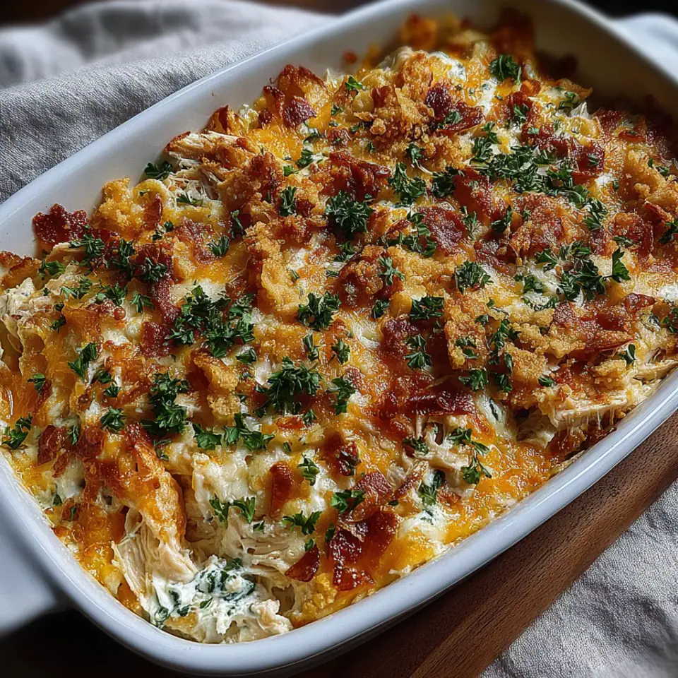 Neiman Marcus Chicken Casserole served on the table
