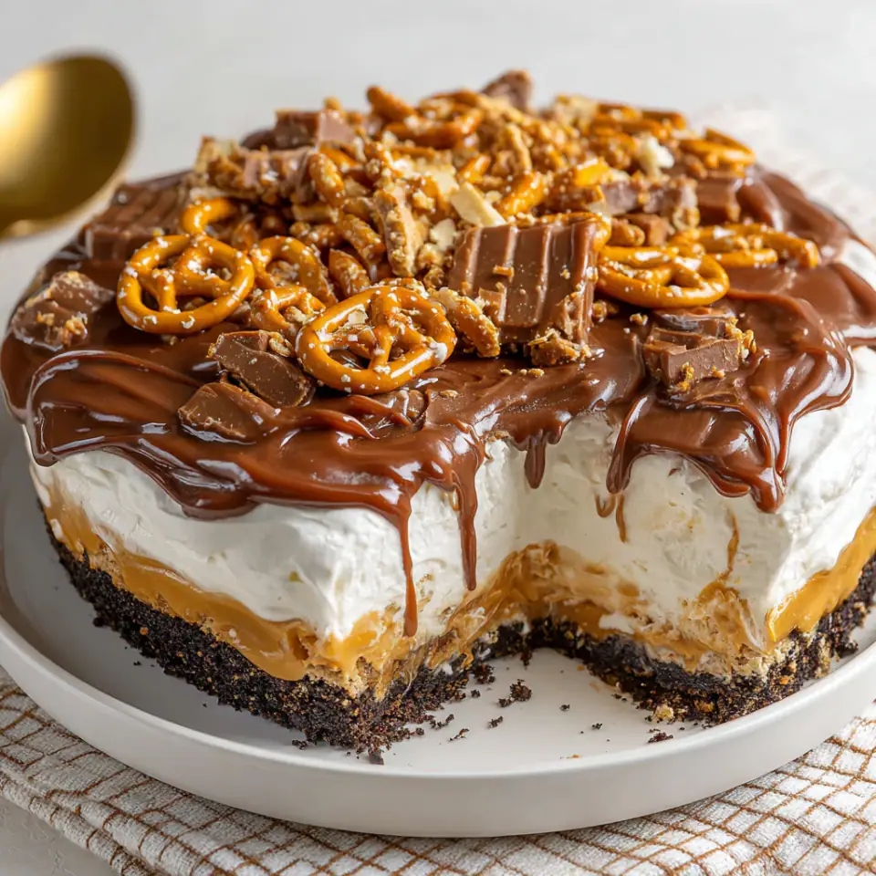 No-Bake Peanut Butter Chocolate Pretzel Pie