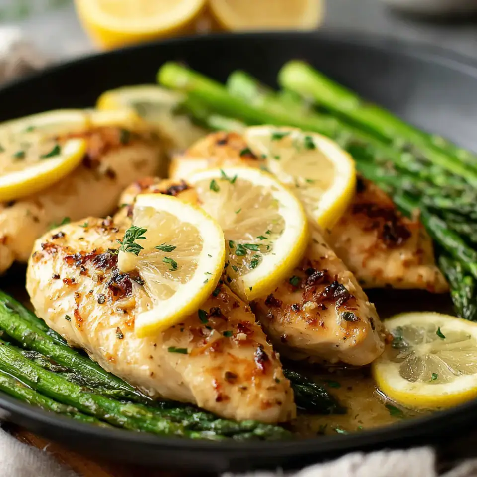 A close look at One-Pan Lemon Garlic Chicken with Asparagus