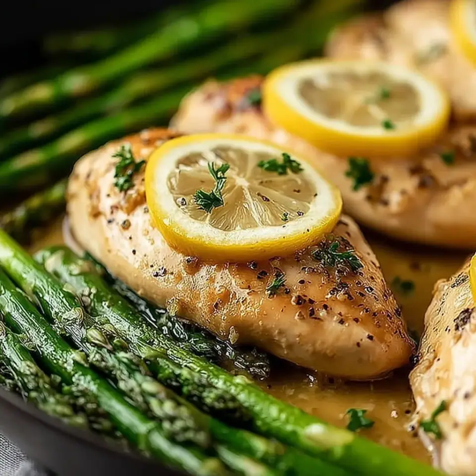 One-Pan Lemon Garlic Chicken with Asparagus served on the table