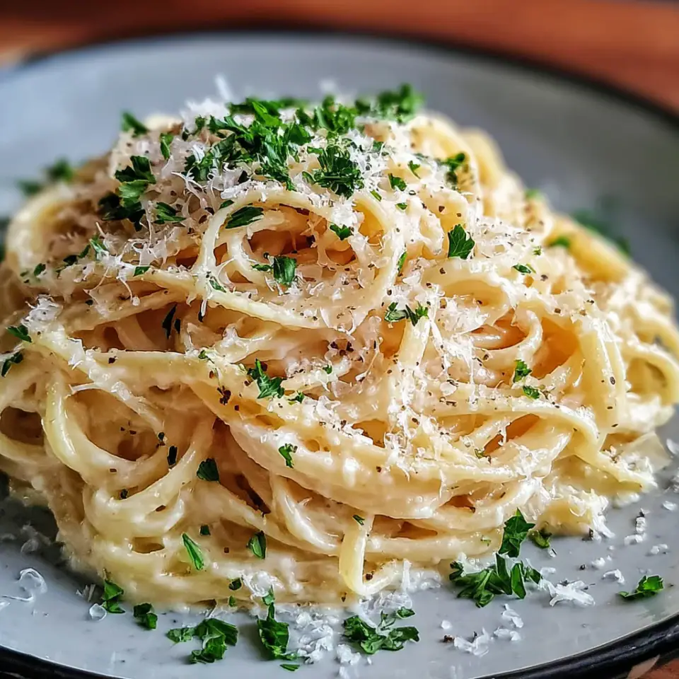 One Pot Creamy Garlic Pasta, ready to serve