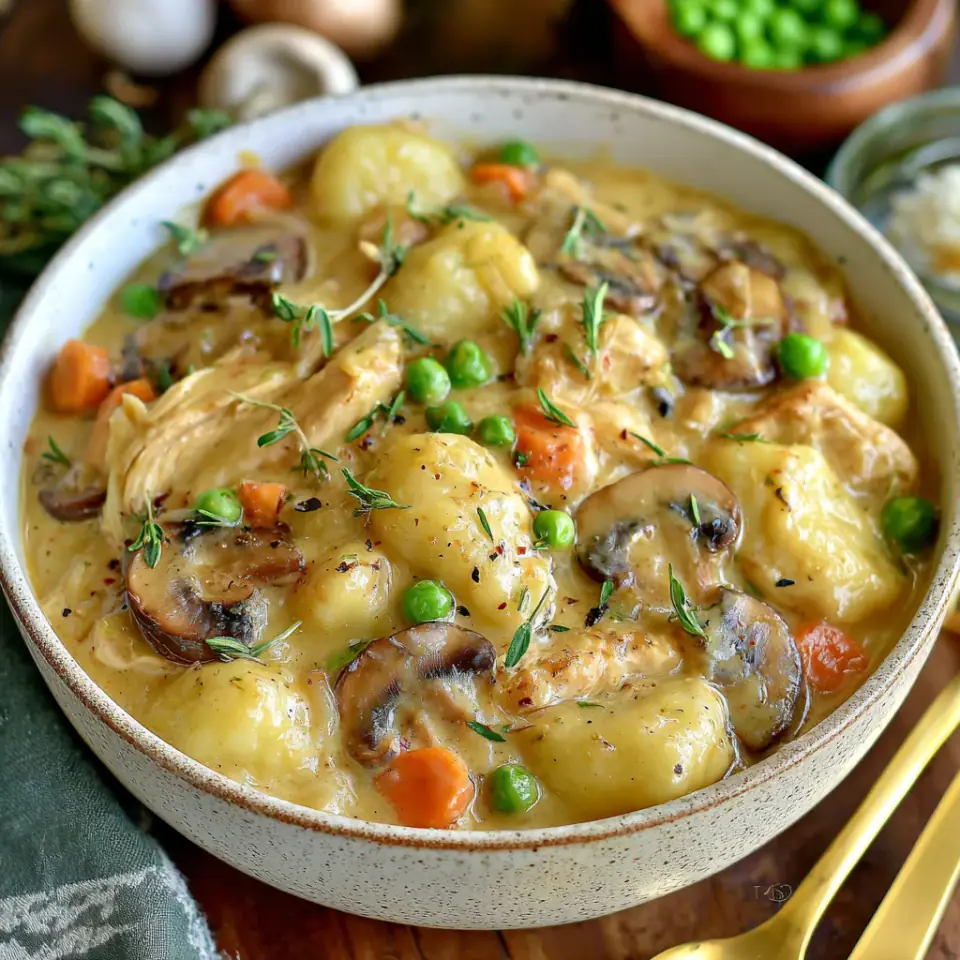 One Pot Gnocchi Chicken Pot Pie, ready to serve