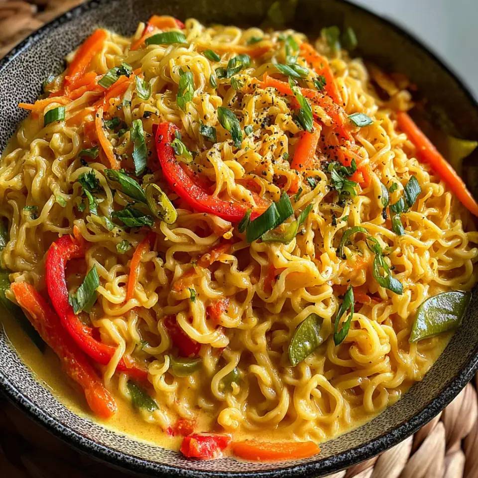 Vegan One-Pot Coconut Curry Noodles, ready to serve