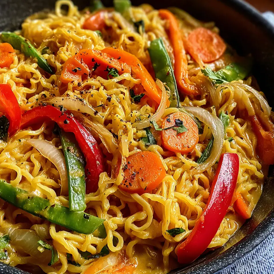 Vegan One-Pot Coconut Curry Noodles served on the table