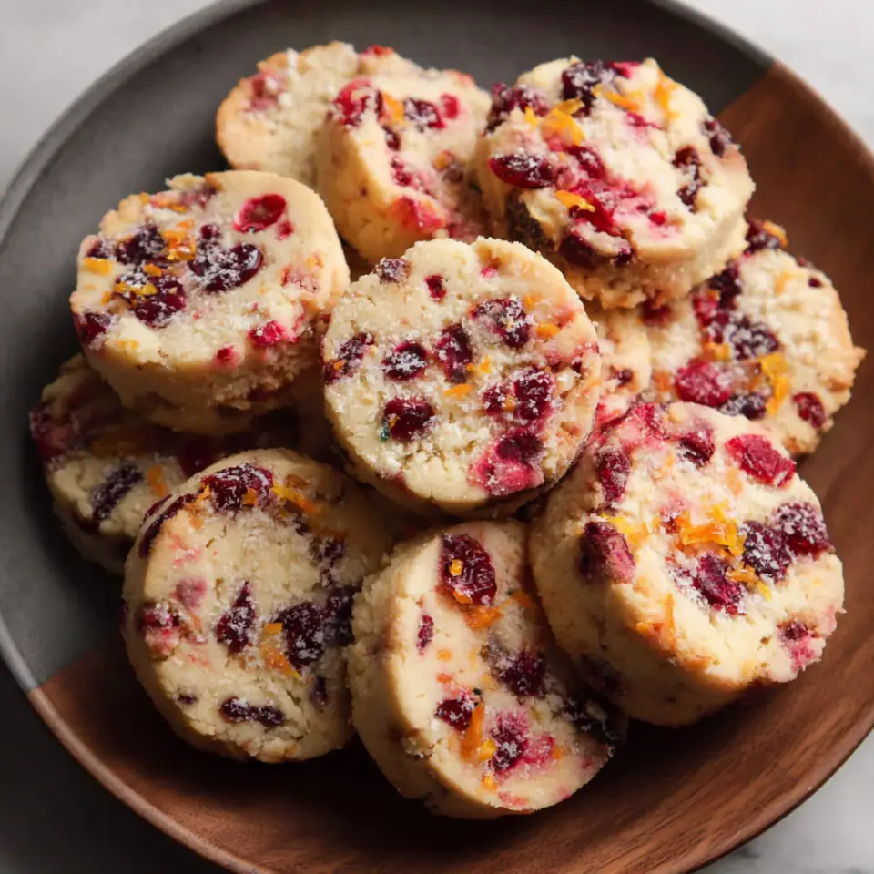 Orange Cranberry Shortbread Cookies, ready to serve