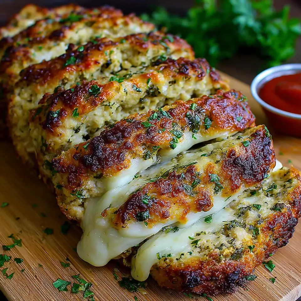 Parmesan Chicken Meatloaf, ready to serve