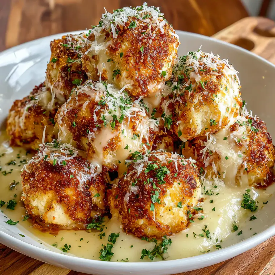 Parmesan Chicken Meatballs in Creamy Sauce served on the table