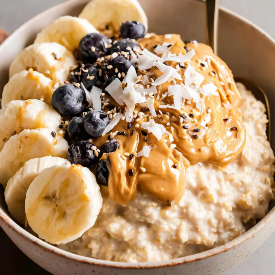 Peanut Butter Oatmeal served on the table