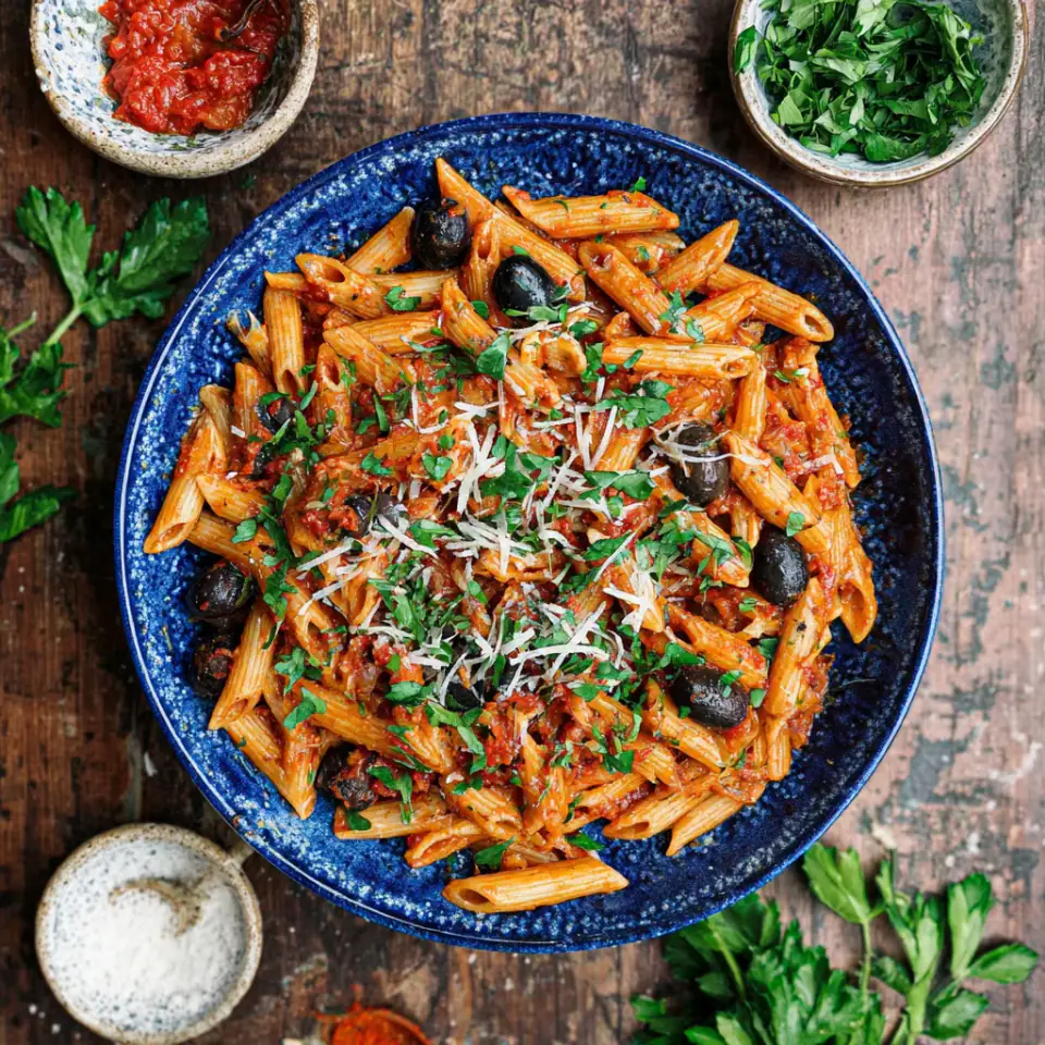 A close look at Penne Puttanesca