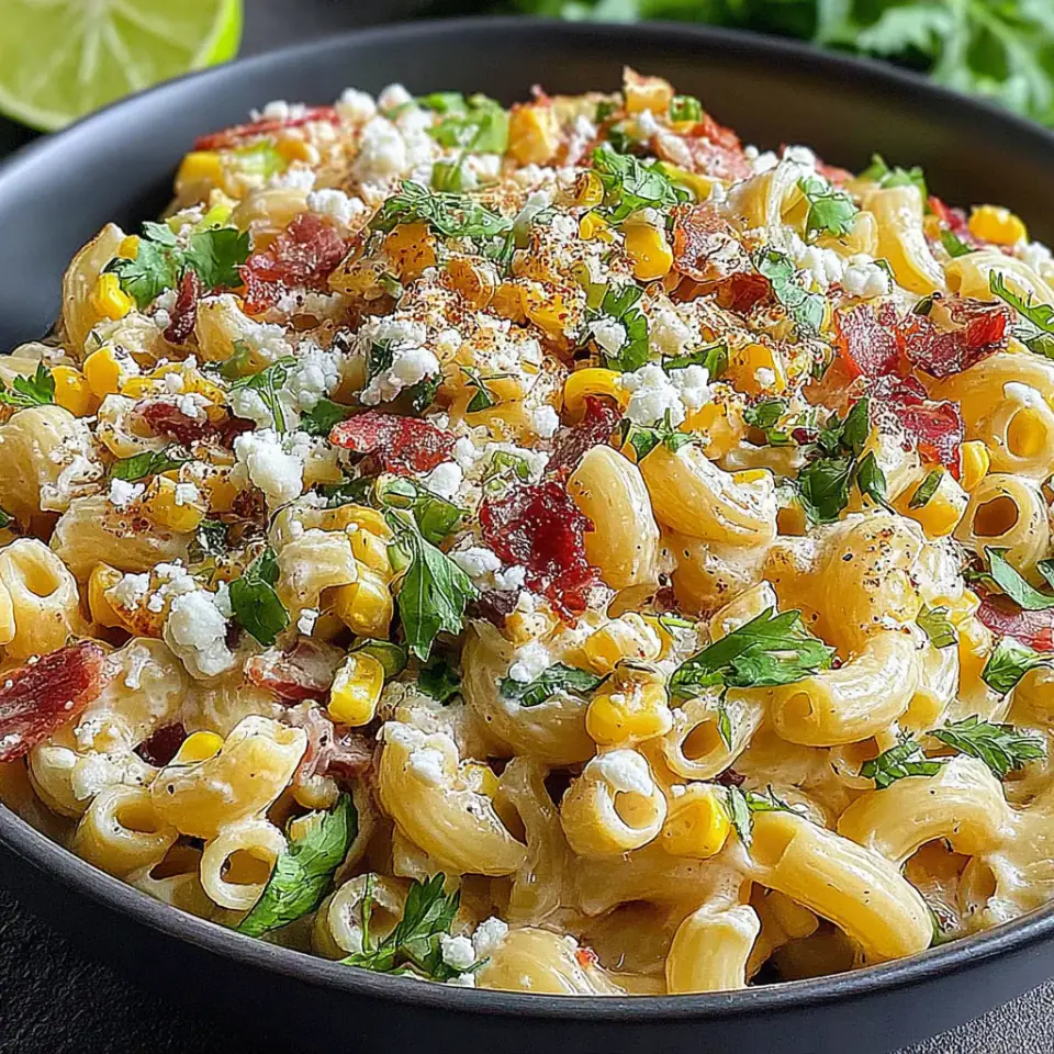 Mexican Street Corn Pasta Salad with Cotija, ready to serve