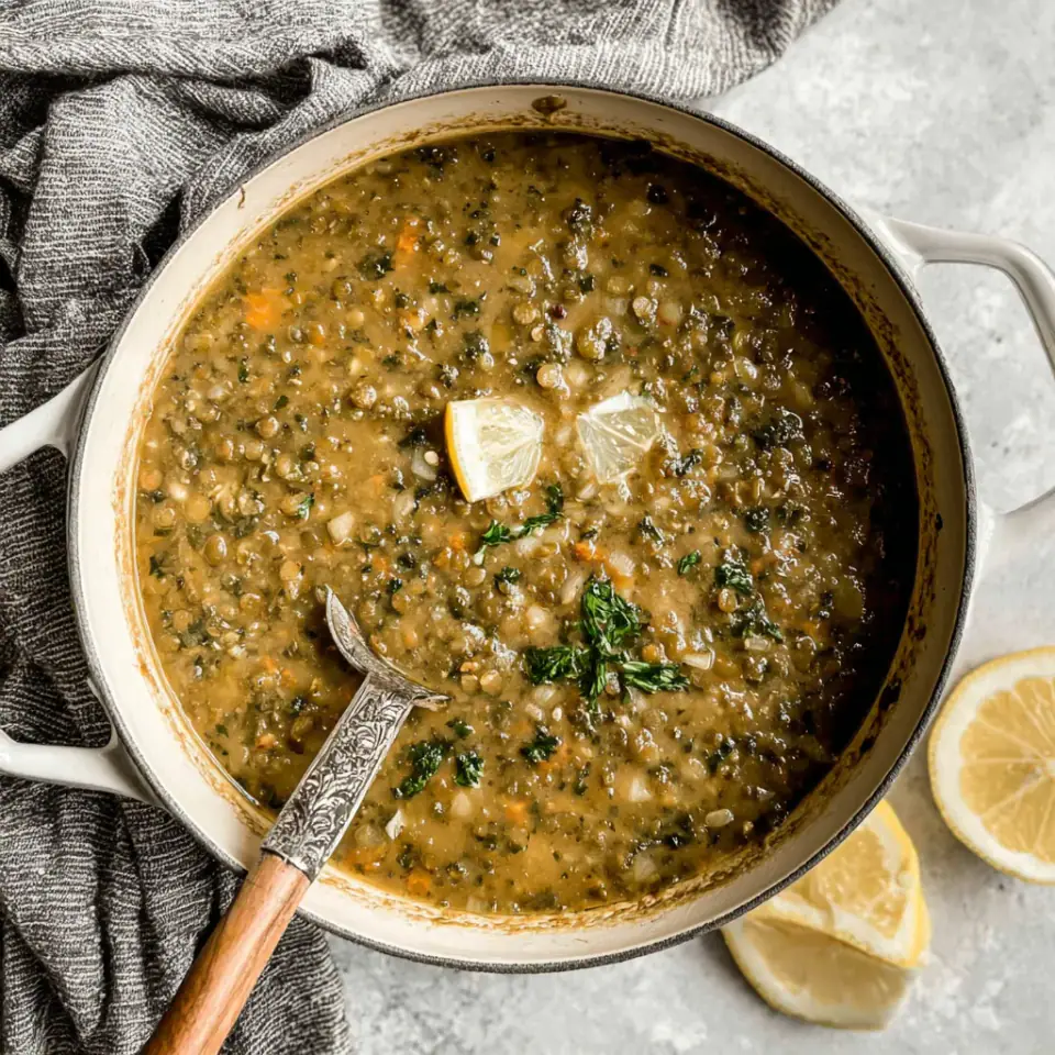 Persian Lentil Soup served on the table