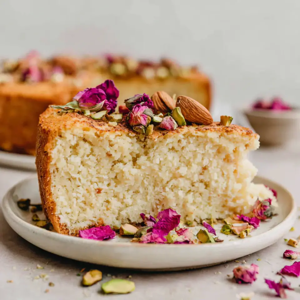Persian Love Cake Recipe (with almond flour and rose), ready to serve