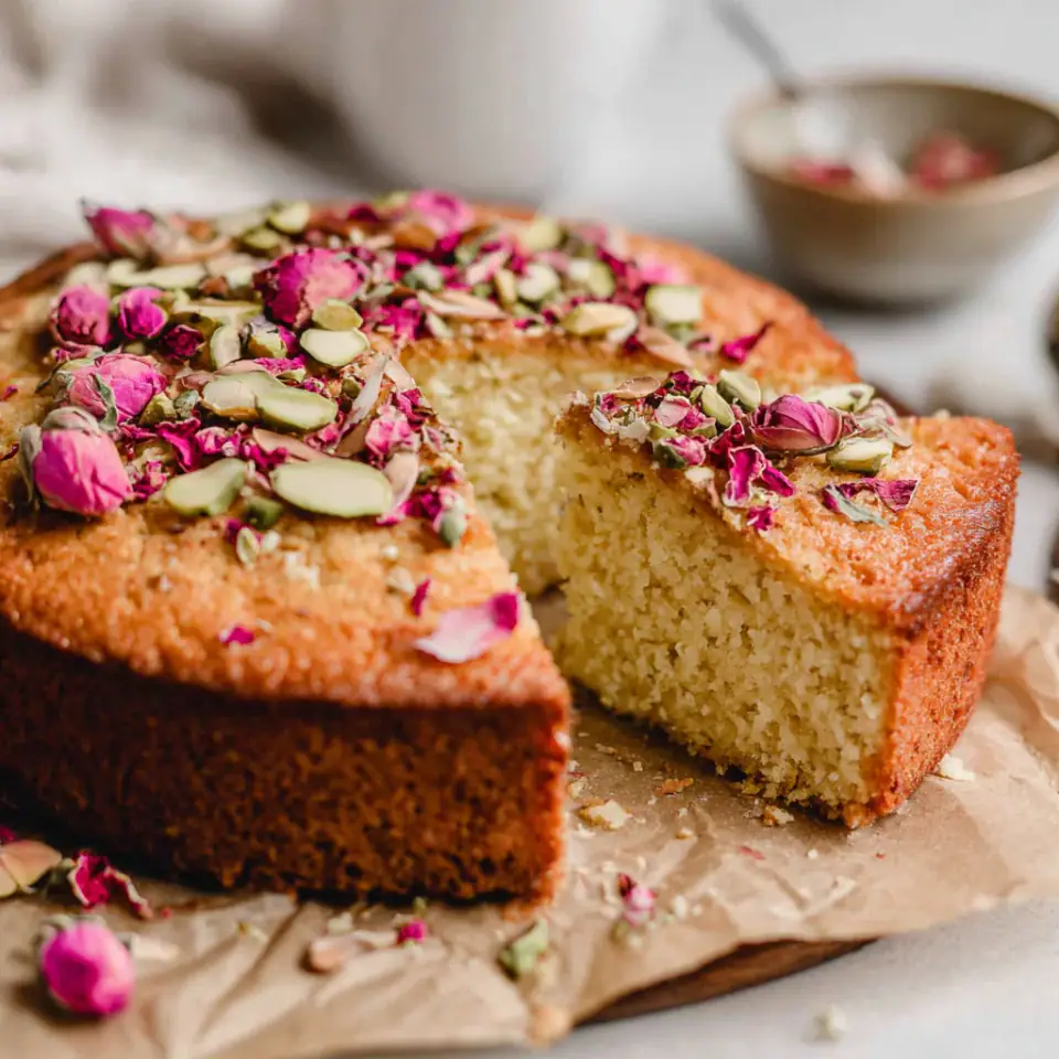 A close look at Persian Love Cake Recipe (with almond flour and rose)
