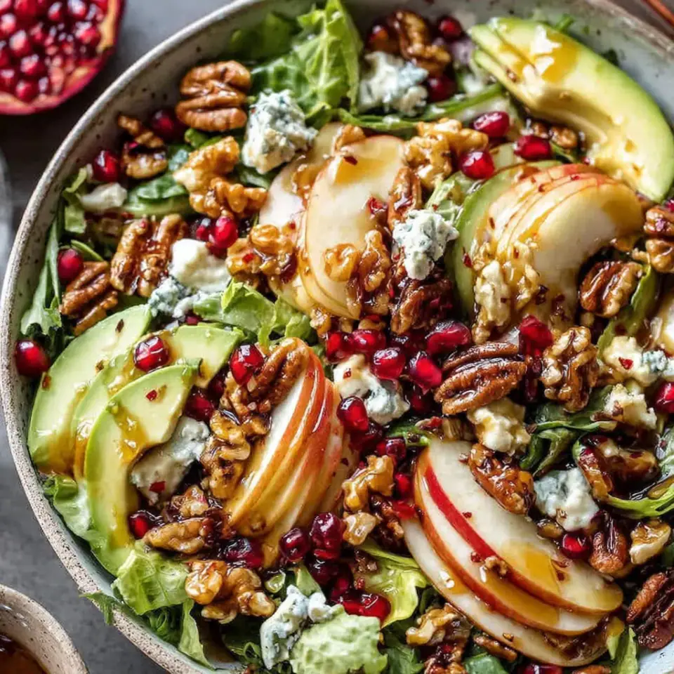 Pomegranate Christmas Salad with Honey Mustard Dressing, ready to serve