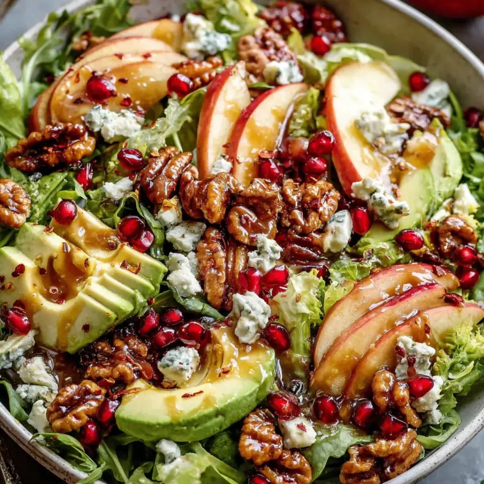 A close look at Pomegranate Christmas Salad with Honey Mustard Dressing