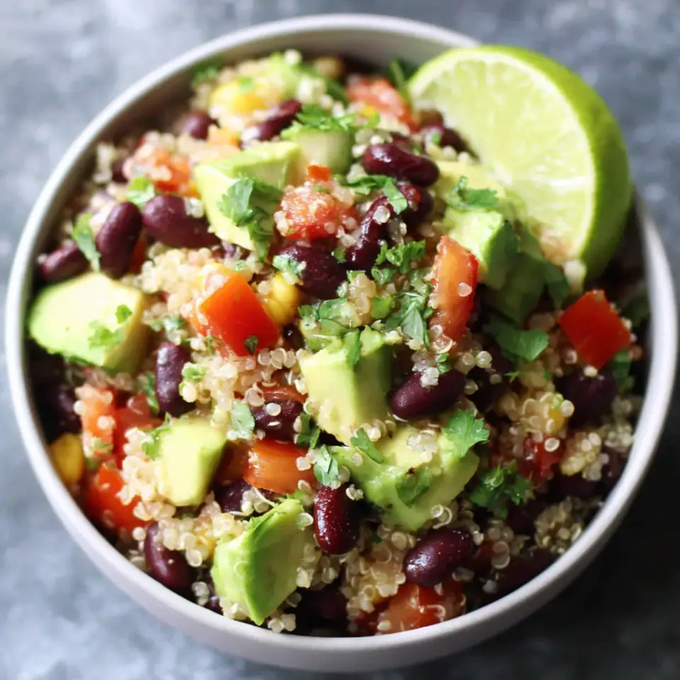 Quinoa & Black Bean Salad served on the table