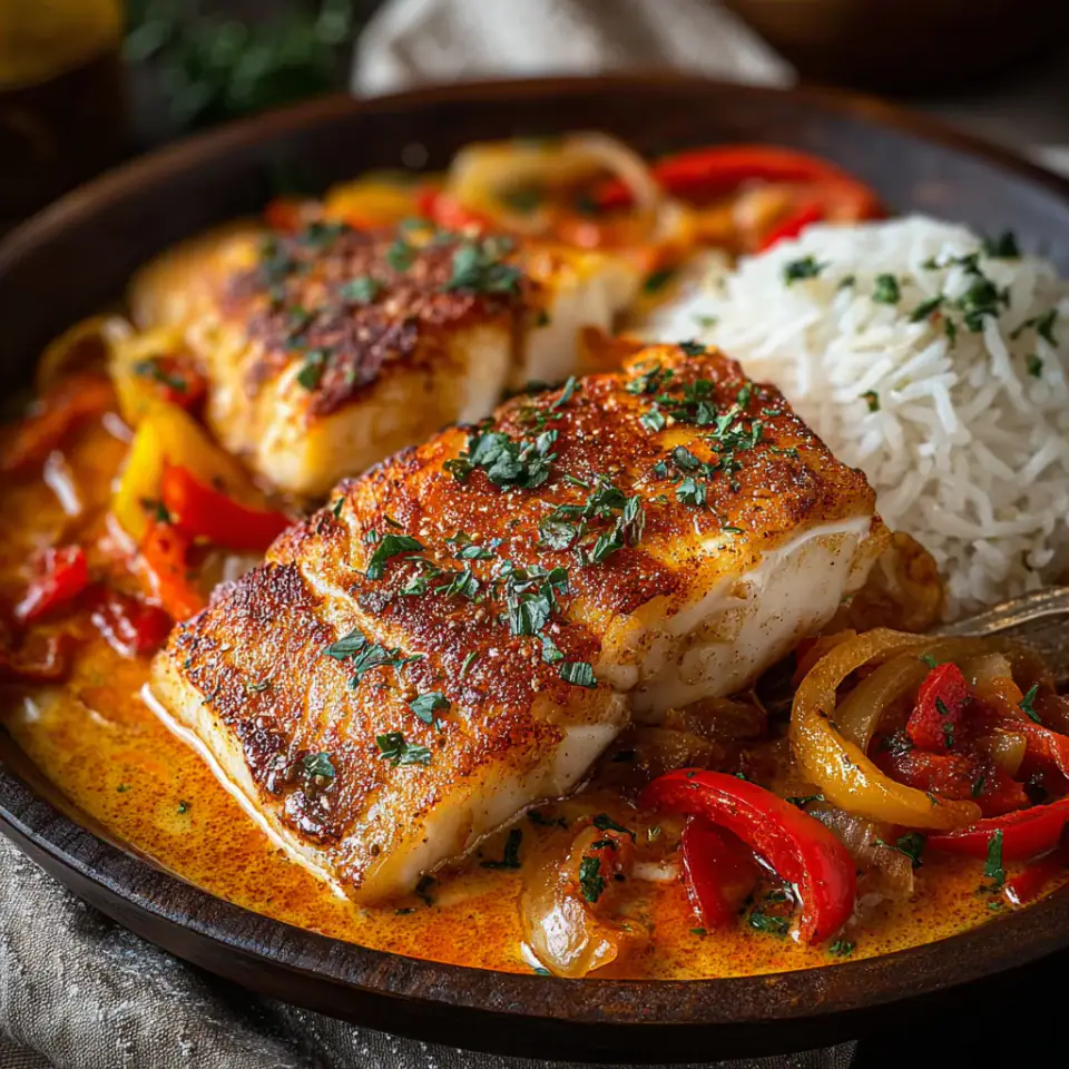 Red Snapper with Creamy Creole Sauce served on the table