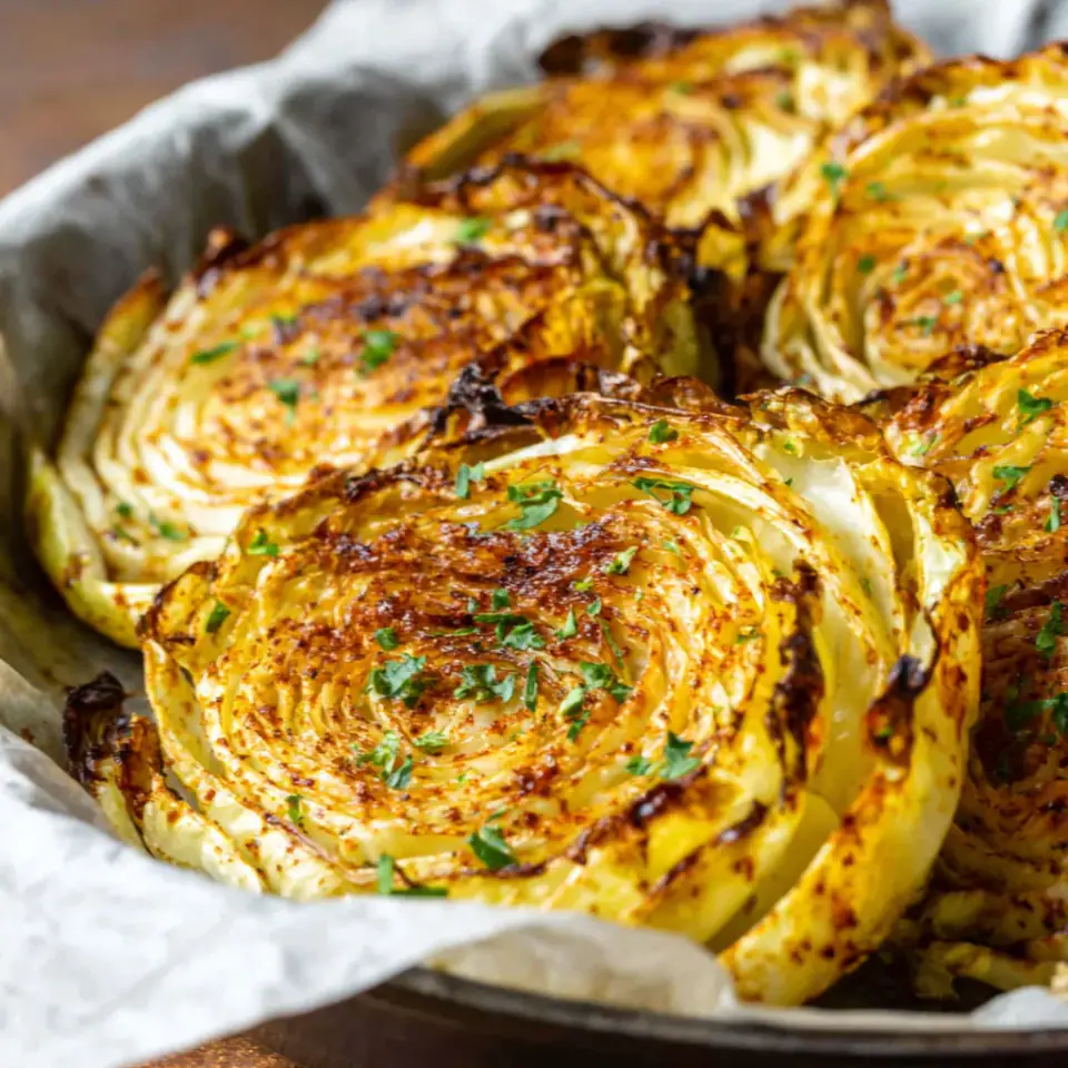 Roasted Cabbage Steaks, ready to serve